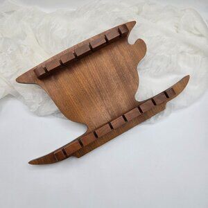 Vintage Teacup Shaped Wooden Spoon Rack – 14 Slot Wall Display